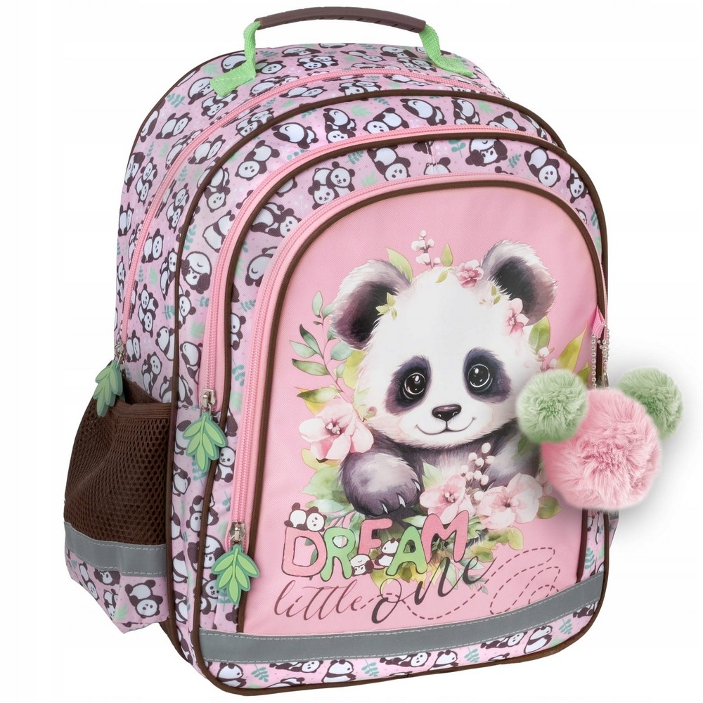 Školský batoh Dream Little One Panda pre dievčatá 1.-3. trieda, ružovo hnedý
